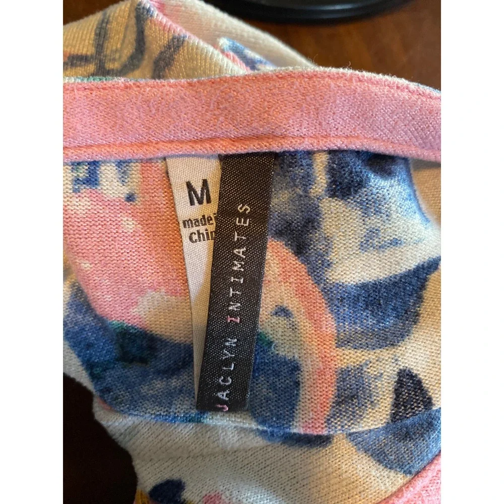 Jaclyn Intimates Flamingo Tropical Pajama Set Tank and Shorts Blue Pink Medium